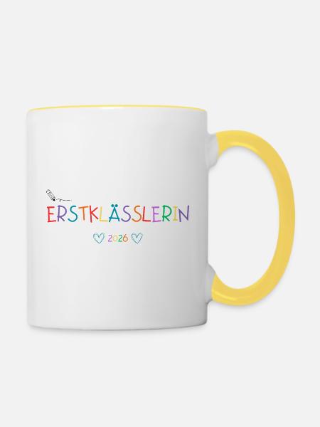 Erstklässlerin Einschulungsgeschenk Schulkind 2026 - Tasse zweifarbig - Weiß/Gelb