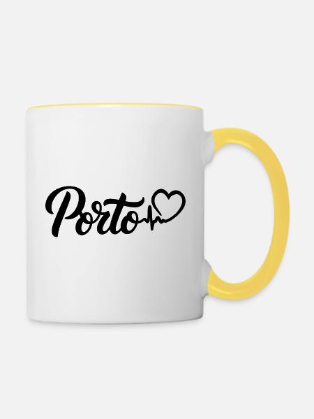 Porto Herzschlag Portugal - Tasse zweifarbig - Weiß/Gelb