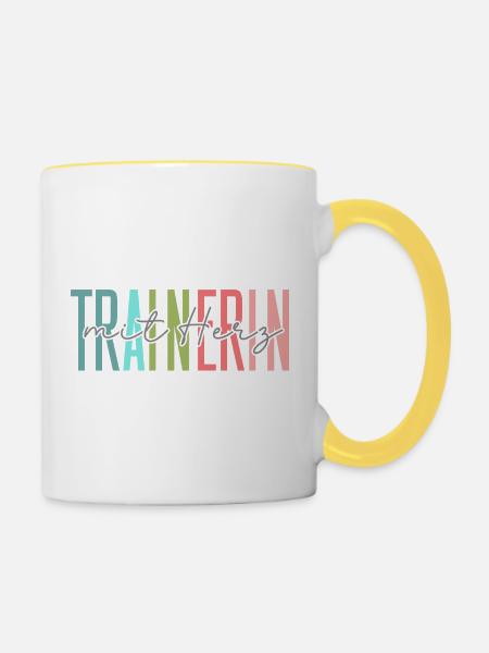 Trainerin mit Herz Geschenk - Tasse zweifarbig - Weiß/Gelb
