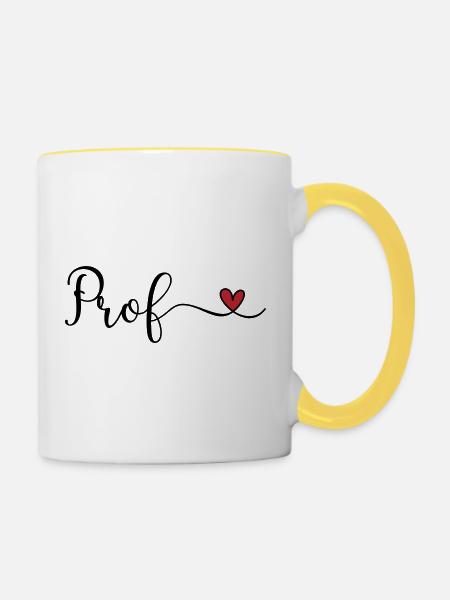 Prof Herz Typographie Geschenk - Tasse zweifarbig - Weiß/Gelb