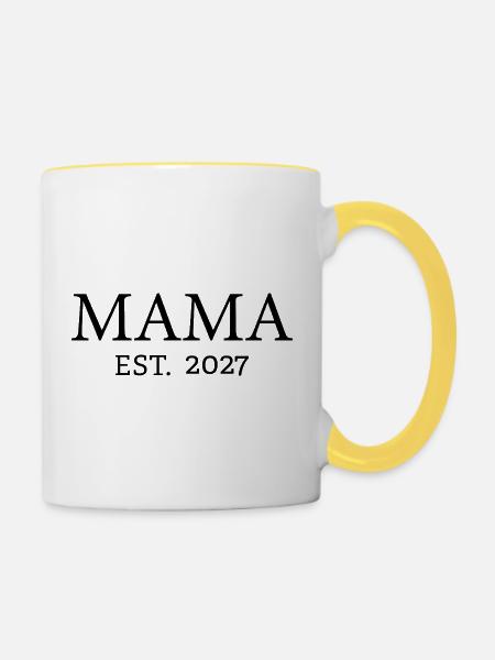 Mama 2027 Schwangerschaftsankündigung - Tasse zweifarbig - Weiß/Gelb