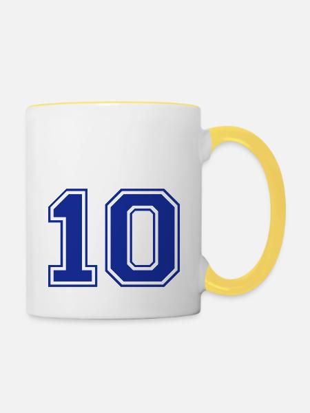 10 - Nummer - Zahl - Tasse zweifarbig - Weiß/Gelb