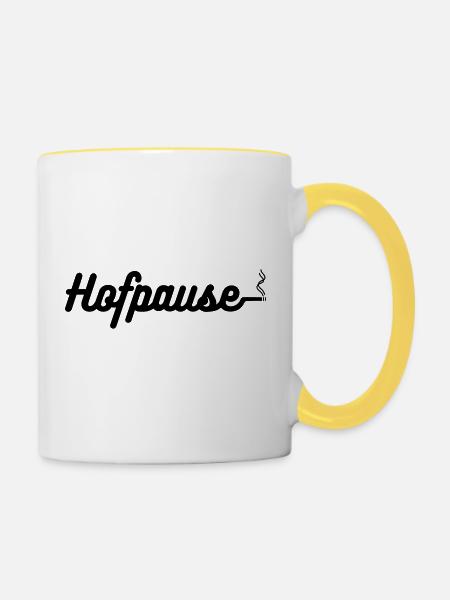 Pause Rauchen Hofpause Zigarette - Tasse zweifarbig - Weiß/Gelb