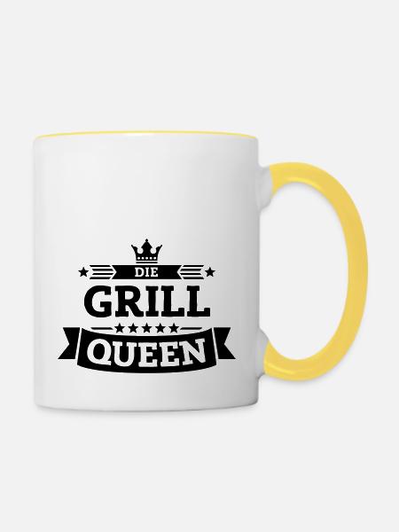 Die Grill-Queen - Tasse zweifarbig - Weiß/Gelb