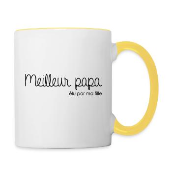 Meilleur papa élu par ma fille - Mug contrasté - blanc/jaune - Droite
