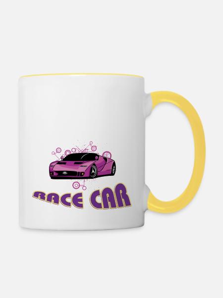 Rennauto - Tasse zweifarbig - Weiß/Gelb