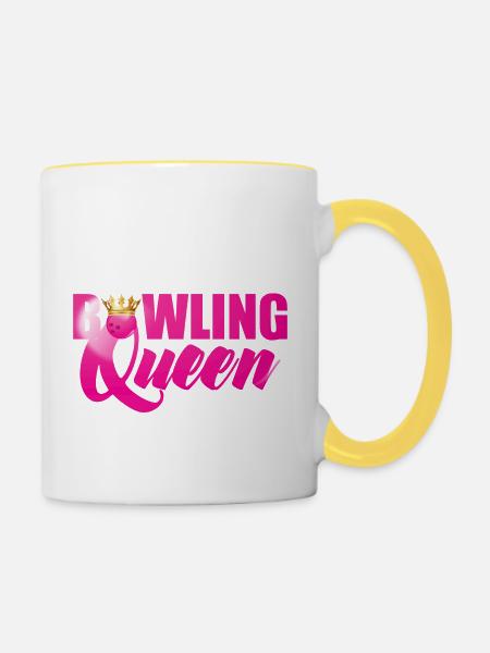 Bowling / Bowler: Bowling Queen - Tasse zweifarbig - Weiß/Gelb