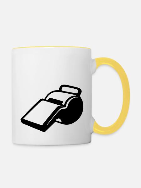 Pfeife - Fußball - Schiedsrichter - Tasse zweifarbig - Weiß/Gelb