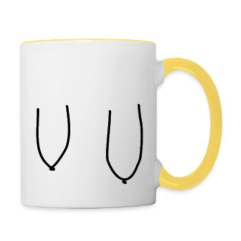 Sexy Hängend Brüste Titten Möpse Melonen Geschenk - Tasse zweifarbig - Weiß/Gelb - Rechts