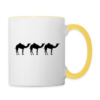 Kamele Karawane Wüste Drei Schwarz Cool Silhouette - Tasse zweifarbig - Weiß/Gelb - Rechts