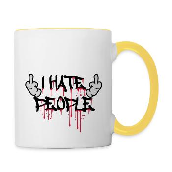 cool i hate people text graffiti spray drops blu - Contrasting Mug - white/yellow - Right