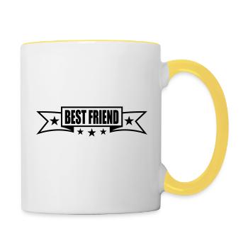 banner stars line best friends text logo friends - Contrasting Mug - white/yellow - Right