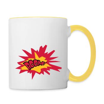 boom text feuer flamme heiss tnt dynamit explodier - Tasse zweifarbig - Weiß/Gelb - Rechts