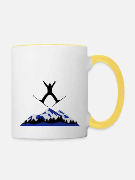 ski and mountain, ski jumping - Contrasting Mug - white/yellow