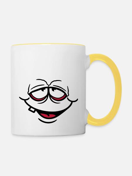 sourire sourire visage drôle moche heureux - Mug contrasté - blanc/jaune