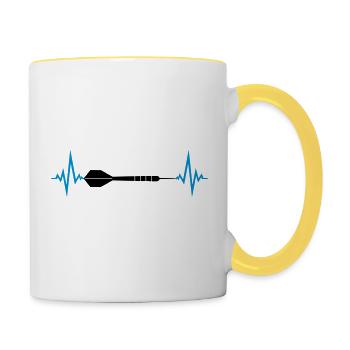 frequenz herzschlag puls logo text spielen darts v - Tasse zweifarbig - Weiß/Gelb - Rechts