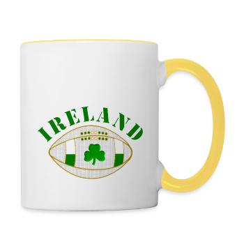 ireland shamrock styled oval rugby ball - Contrasting Mug - white/yellow - Right