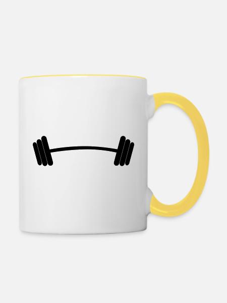 Hantel - Tasse zweifarbig - Weiß/Gelb