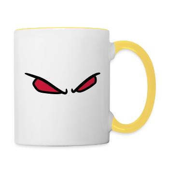 2 evil eye horror halloween red bright comic - Contrasting Mug - white/yellow - Right
