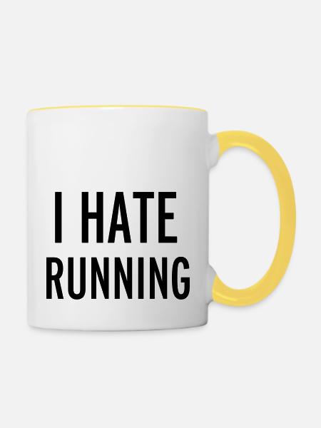 Hate Running - Tasse zweifarbig - Weiß/Gelb