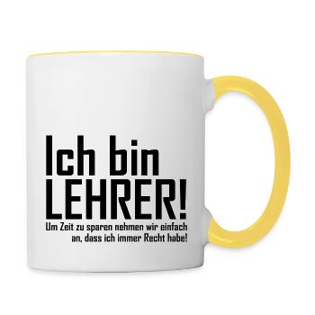 lehrer - Tasse zweifarbig - Weiß/Gelb - Rechts