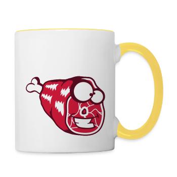 bande dessinée chair visage yeux bouche drôle ha - Mug contrasté - blanc/jaune - Droite