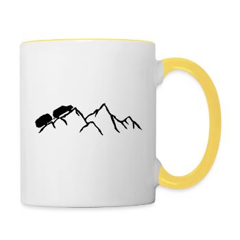 monts montagnes caravane silhouette de la voiture de lampad - Mug contrasté - blanc/jaune - Droite
