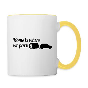 home is where we park it famille vivre à la maison woh - Mug contrasté - blanc/jaune - Droite