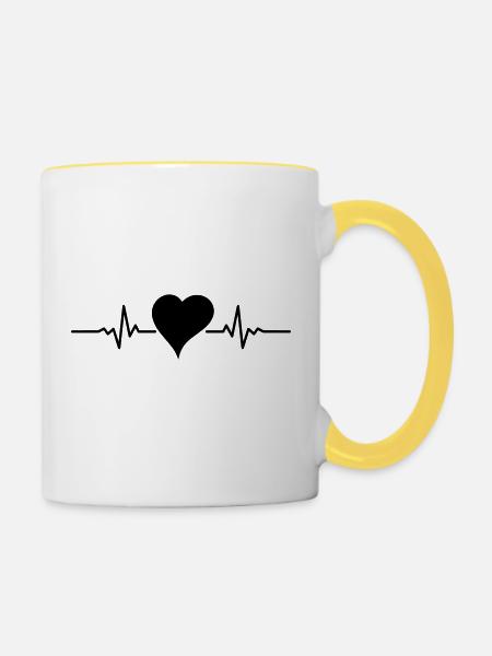 Liebe - Herz Puls - Tasse zweifarbig - Weiß/Gelb