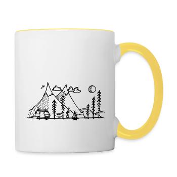 Camper Simple Mountain and Campfire - Contrasting Mug - white/yellow - Right