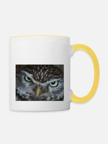 Gesicht einer Eule - Tasse zweifarbig - Weiß/Gelb