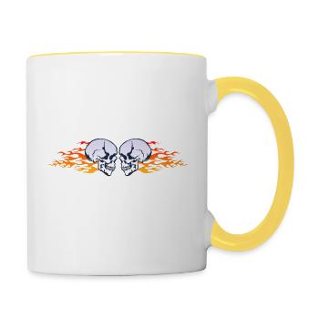 Totenkopf Crane Skull Flamme Flamme Flamme - Tasse zweifarbig - Weiß/Gelb - Rechts