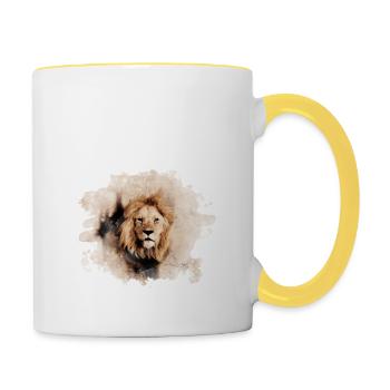 Löwen-Splash - Tasse zweifarbig - Weiß/Gelb - Rechts