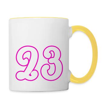 23 Zahl nummer - Tasse zweifarbig - Weiß/Gelb - Rechts