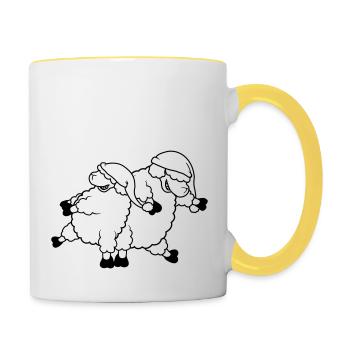 Party Schafe tanzend - Tasse zweifarbig - Weiß/Gelb - Rechts