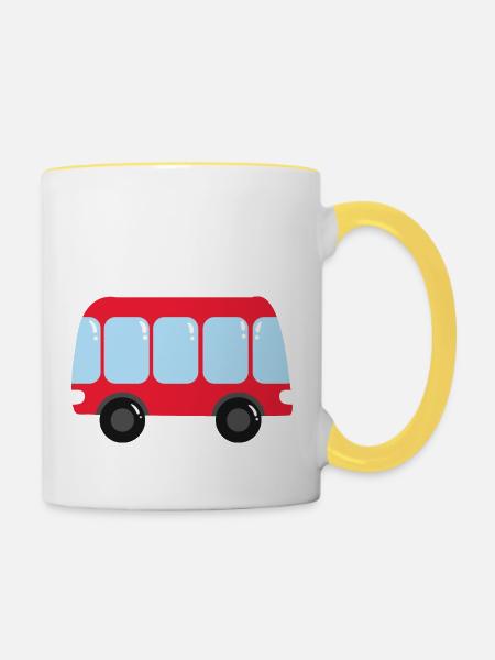 Bus Rot - Tasse zweifarbig - Weiß/Gelb