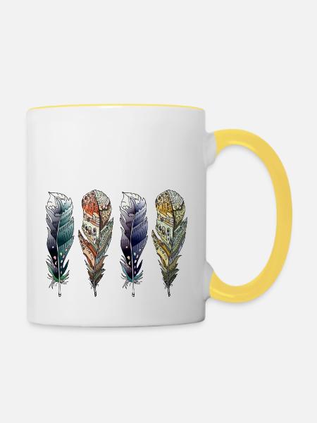 Feder - Tasse zweifarbig - Weiß/Gelb