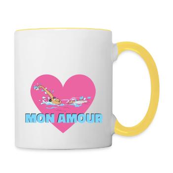 natation mon amour - Mug contrasté - blanc/jaune - Droite