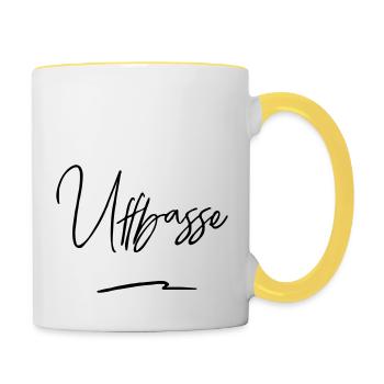 UFFBASSE! UFFBASSE | DIALEKT HESSISCH PFÄLZISCH - Tasse zweifarbig - Weiß/Gelb - Rechts