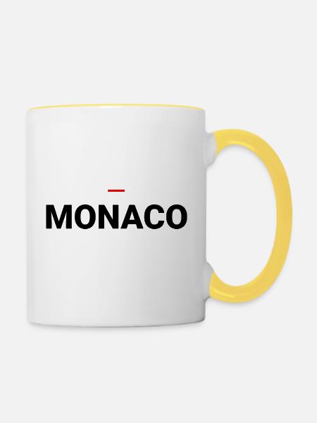 Monaco – Monaco-Typografie - Tasse zweifarbig - Weiß/Gelb