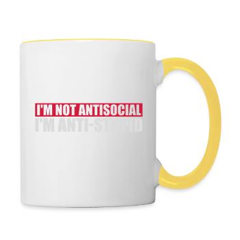 not antisocial anti stupid - Contrasting Mug - white/yellow - Right