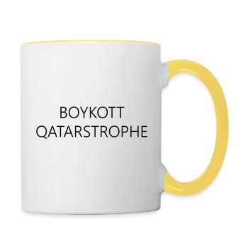 BOYKOTT QATARSTROPHE - Fußball Weltmeisterschaft - Tasse zweifarbig - Weiß/Gelb - Rechts