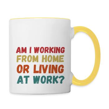 Am i working from home or living at work funny - Contrasting Mug - white/yellow - Right