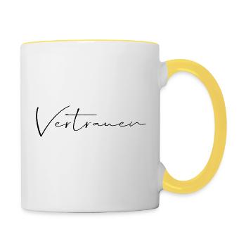 Vertrauen Schriftzug - Tasse zweifarbig - Weiß/Gelb - Rechts