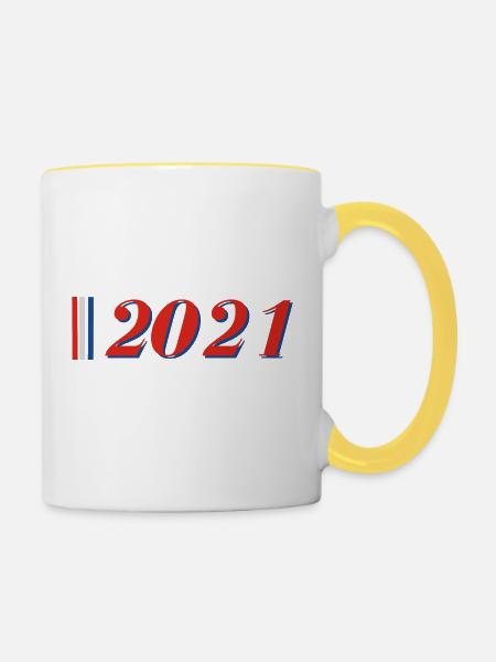 Jahr 2021 - Tasse zweifarbig - Weiß/Gelb