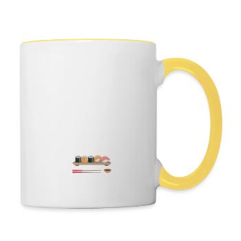 Sushi Japan Essen Bier Geschenkidee - Tasse zweifarbig - Weiß/Gelb - Rechts