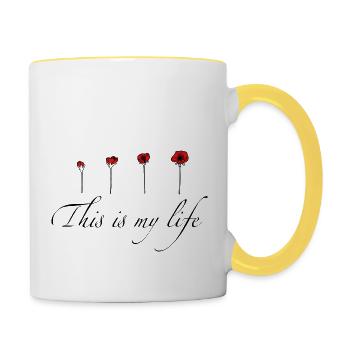 Coquelicot cycle de vie - Mug contrasté - blanc/jaune - Droite