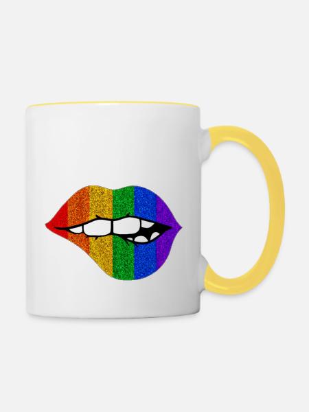 LGBTQ+ LIPS BITING PRIDE - Tasse zweifarbig - Weiß/Gelb