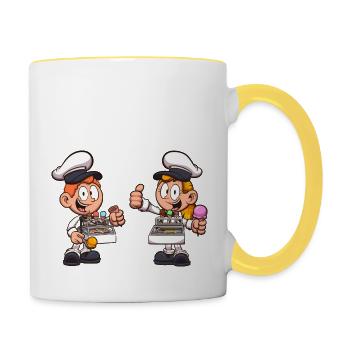 Boy And Girl Selling Ice Cream - Contrasting Mug - white/yellow - Right
