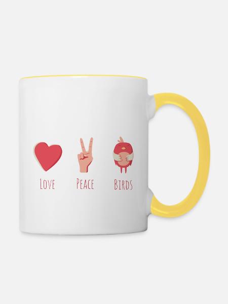 Vögel - Tasse zweifarbig - Weiß/Gelb